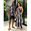 Vacation Couple Outfit Colorblock Abstract Wavy Stripe Print Tied Pocket Off the Shoulder Jumpsuit and Shirt Set - Bleu profond S | US 4