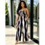 Vacation Jumpsuit Colorblock Abstract Wavy Stripe Print Tied Pocket Off the Shoulder Jumpsuit - CADETBLUE XXXL | US 16