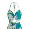Vacation Halter Dress Tie Dye Abstract Feather Brushstroke Print Twisted Cut Out Slit Dress - Turquoise Foncée XXXXL | US 18