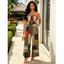 Vacation Jumpsuit Vintage Colored Plaid Print Tied Pocket Off the Shoulder Jumpsuit - Brun XXL | US 14