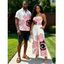 Vacation Couple Outfit Watercolor Anemone Floral Print Cinched Cropped Halter Tank Top Pocket Belt Wide Leg Pants and Shirt Set - WHITE S | US 4