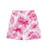 Men's Vacation Beach Shorts Watercolor Hibiscus Floral Print Pocket Drawstring Board Shorts - Rose 5XL