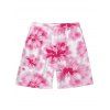 Men's Vacation Beach Shorts Watercolor Hibiscus Floral Print Pocket Drawstring Board Shorts - Rose 5XL