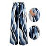Vacation Pants Wavy Abstract Geometric Print Belt Pocket Wide Leg Pants - Bleu gris XXL | US 14