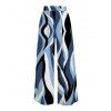 Vacation Pants Wavy Abstract Geometric Print Belt Pocket Wide Leg Pants - Bleu gris XXL | US 14