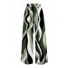 Vacation Pants Wavy Abstract Geometric Print Belt Pocket Wide Leg Pants - Vert clair XXL | US 14