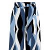Vacation Pants Wavy Abstract Geometric Print Belt Pocket Wide Leg Pants - Bleu gris XXL | US 14