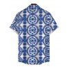 Men's Vacation Shirt Porcelain Mandala Print Button Up Shirt - Bleu 5XL