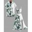 Hawaiian Vacation Couple Outfit Tropical Flower Monstera Leaf Print Lace Hollow Out Slit Dress and Shirt Set - Vert S | US 4