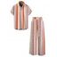 Bohemian Vacation Couple Outfit Arrow Geometric Striped Print Button Up Shirt and Belt Pocket Wide Leg Pants Set - Orange S | US 4