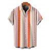 Bohemian Vacation Couple Outfit Arrow Geometric Striped Print Button Up Shirt and Belt Pocket Wide Leg Pants Set - Orange S | US 4
