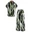 Vacation Couple Outfit Wavy Abstract Geometric Print Button Up Shirt Pocket Belt Wide Leg Pants Set - Vert clair S | US 4