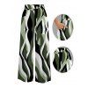 Vacation Couple Outfit Wavy Abstract Geometric Print Button Up Shirt Pocket Belt Wide Leg Pants Set - Vert clair S | US 4