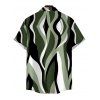 Vacation Couple Outfit Wavy Abstract Geometric Print Button Up Shirt Pocket Belt Wide Leg Pants Set - Vert clair S | US 4
