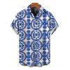 Vacation Couple Outfit Porcelain Mandala Print Button Up Shirt and Pocket Belt Wide Leg Pants Set - Bleu S | US 4