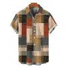 Men's Vacation Shirt Vintage Colored Plaid Print Button Up Shirt - Brun 3XL
