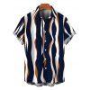 Men's Casual Shirt Colorblock Abstract Wavy Stripe Print Button Up Shirt - Cadetblue 3XL