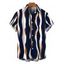 Men's Casual Shirt Colorblock Abstract Wavy Stripe Print Button Up Shirt - Cadetblue 3XL