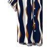 Men's Casual Shirt Colorblock Abstract Wavy Stripe Print Button Up Shirt - Cadetblue 3XL