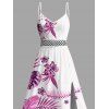 Hawaiian Vacation Dress Tropical Flower Monstera Leaf Print Lace Hollow Out Slit Dress - Rose Vif XL | US 12
