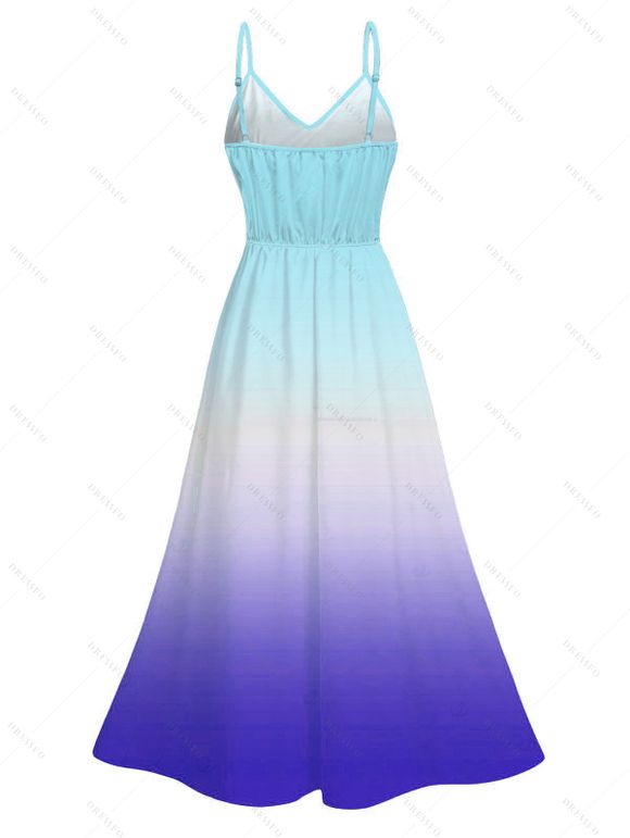 Vacation Dress for Beach Ombre Coconut Tree Print Lace Hollow Out Slit Dress - Bleu clair S | US 4