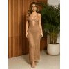 Vacation Cover-up Solid Color See Through Cut Out Starfish Decor Halter Slit Cover-up - café S | US 4