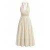 Vacation Dress Solid Color Lace Panel Cut Out Back Tied Spaghetti Strap Maxi Dress - Jaune clair S | US 4