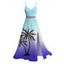 Vacation Dress for Beach Ombre Coconut Tree Print Lace Hollow Out Slit Dress - Bleu gris L | US 8-10