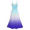 Vacation Dress for Beach Ombre Coconut Tree Print Lace Hollow Out Slit Dress - Bleu clair S | US 4