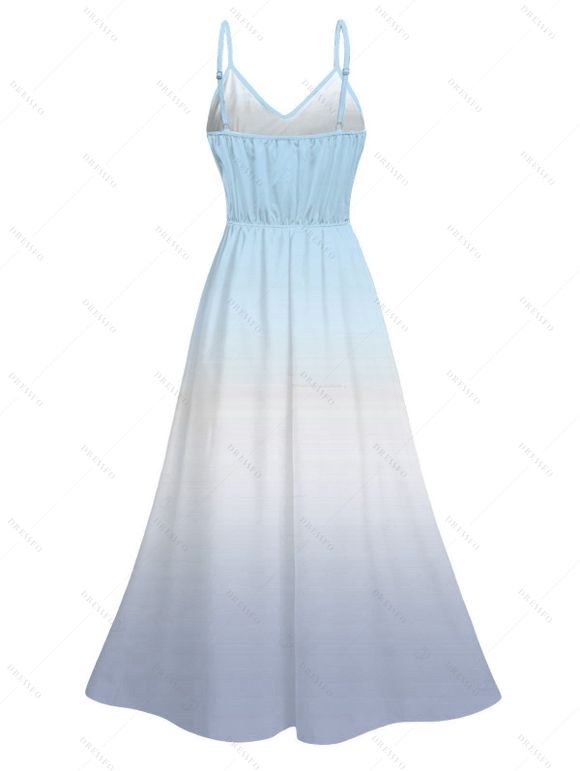 Vacation Couple Outfit Ombre Coconut Tree Print Lace Hollow Out Slit Dress and Shirt Set - Bleu gris S | US 4