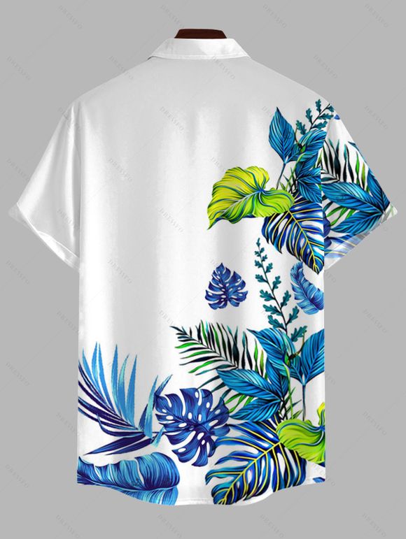 Men's Hawaiian Vacation Shirt Monstera Palm Leaf Print Button Up Shirt - Blanc 5XL