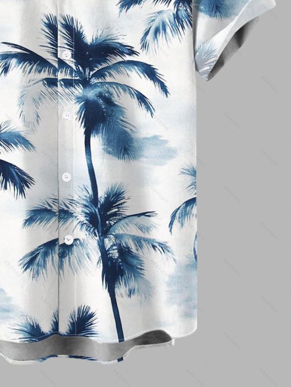 Men's Vacation Shirt Ink Painting Coconut Tree Print Button Up Shirt - Blanc 5XL