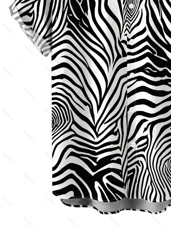 Men's Vacation Shirt Monochrome Zebra Animal Print Button Up Shirt - Noir 5XL