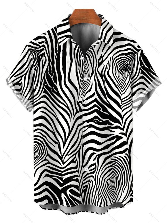 Hawaiian Vacation Couple Outfit Zebra Print Twisted Cut Out Slit Haler Dress and Shirt Set - Noir S | US 4