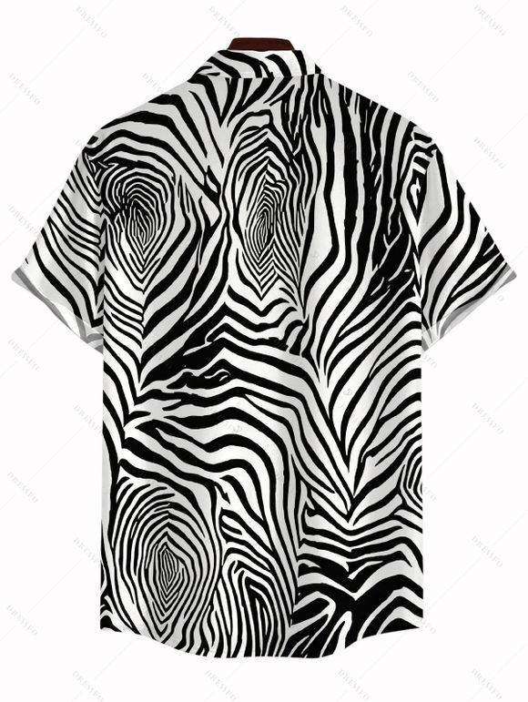 Hawaiian Vacation Couple Outfit Zebra Print Twisted Cut Out Slit Haler Dress and Shirt Set - Noir S | US 4
