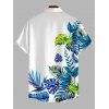 Hawaiian Vacation Couple Outfit Monstera Palm Leaf Print Lace Hollow Out Slit Dress and Shirt Set - Blanc S | US 4