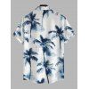 Vacation Hawaiian Couple Outfit Ink Painting Coconut Tree Print Lace Hollow Out Slit Dress and Shirt Set - Blanc S | US 4