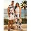 Vacation Couple Outfit Solid Color Tank Top Floral Leaf Print Belt Pants and Shirt Shorts Set - Vert Armée S | US 4