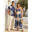Vacation Couple Outfit Tropical Leaf Silhouette Print Twisted Wide Leg Jumpsuit and Shirt Set - Bleu profond S | US 4
