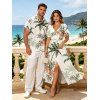 Vacation Couple Outfit Coconut Tree Floral Print Slit Dress and Shirt Set - Vert clair S | US 4