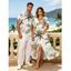Vacation Couple Outfit Coconut Tree Floral Print Slit Dress and Shirt Set - Vert clair S | US 4