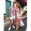 Vacation Couple Outfit Watercolor Hibiscus Print Lace Hollow Out Slit Dress and Shirt Set - Rose clair S | US 4