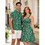 Hawaii Vacation Couple Outfit Ditsy Floral Print Bownknot Ruffle Dress and Shirt Set - Émeraude S | US 4