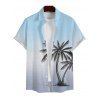 Vacation Couple Outfit Ombre Coconut Tree Print Lace Hollow Out Slit Dress and Shirt Set - Bleu gris S | US 4