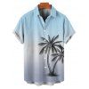 Vacation Couple Outfit Ombre Coconut Tree Print Lace Hollow Out Slit Dress and Shirt Set - Bleu gris S | US 4
