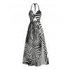 Hawaiian Vacation Couple Outfit Zebra Print Twisted Cut Out Slit Haler Dress and Shirt Set - Noir S | US 4