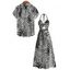 Hawaiian Vacation Couple Outfit Zebra Print Twisted Cut Out Slit Haler Dress and Shirt Set - Noir S | US 4