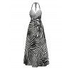 Hawaiian Vacation Couple Outfit Zebra Print Twisted Cut Out Slit Haler Dress and Shirt Set - Noir S | US 4