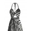 Hawaiian Vacation Couple Outfit Zebra Print Twisted Cut Out Slit Haler Dress and Shirt Set - Noir S | US 4