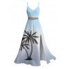 Vacation Dress for Beach Ombre Coconut Tree Print Lace Hollow Out Slit Dress - Bleu gris XXXXXL | US 20